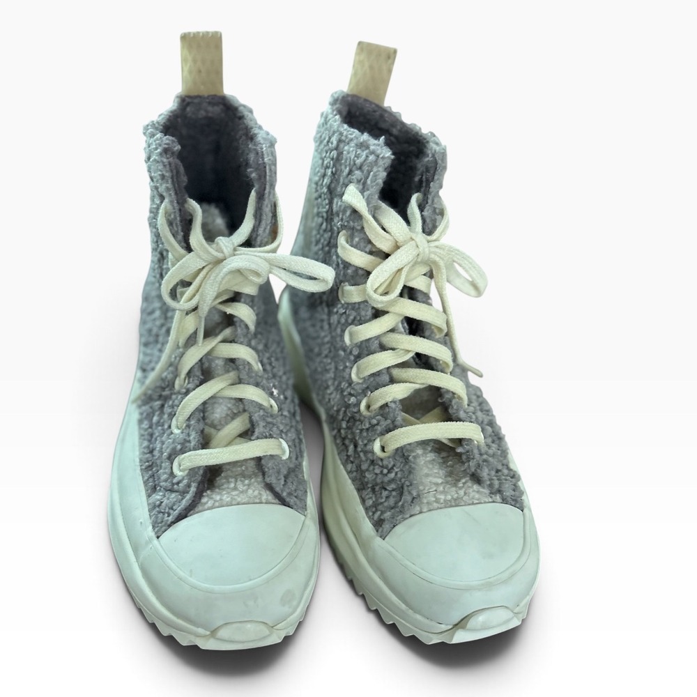 Converse Run Star Hike Grey Sherpa Fleece High Top Platform Sneakers Womens 6.5